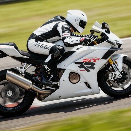 ZXMoto 500RR em destaque, moto esportiva de carenagem vermelha e preta com design agressivo e motor de quatro cilindros em linha.