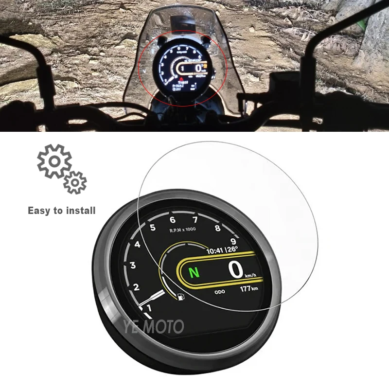 Royal Enfield Himalayan 450 equipada com diversos acessórios de aventura, pronta para a estrada e off-road.
