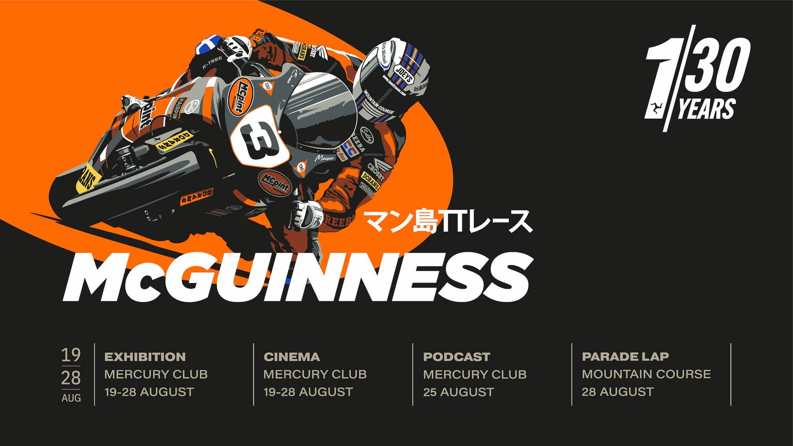 John McGuinness, o 'Rei da Montanha', em sua moto Honda de corrida no Mountain Course do Isle of Man TT, comemorando 30 anos de carreira.