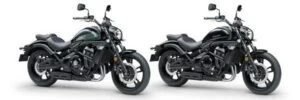 Kawasaki Vulcan S 2027, uma motocicleta cruiser moderna com design elegante e motor bicilíndrico de 649cc em destaque, estacionada em um ambiente urbano.