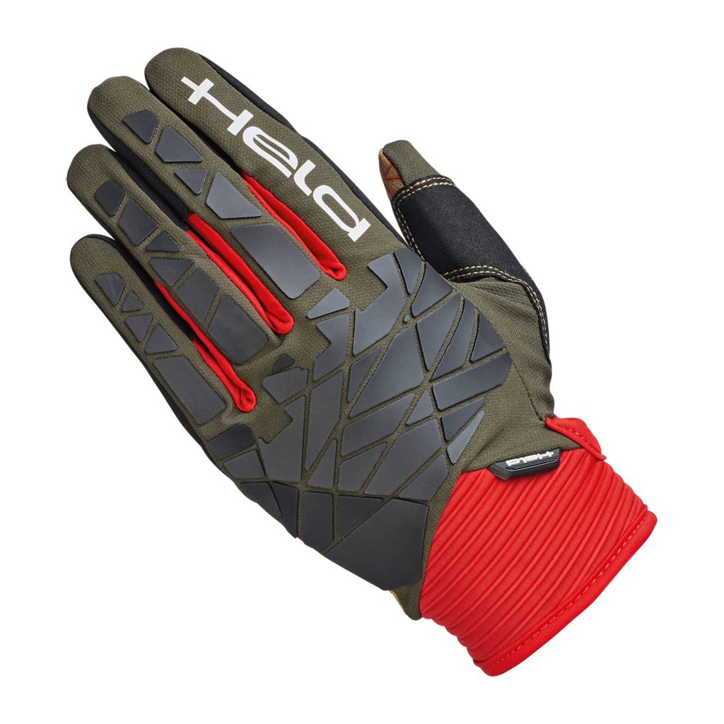 Três modelos de luvas Held de verão, Tactura, Hamada 2 e Sambia KTC 2, exibindo design leve, materiais respiráveis e proteções estratégicas, ideais para motociclistas em climas quentes.