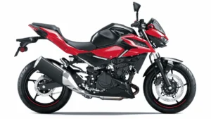 Linha 2027 de motocicletas Kawasaki exibindo suas novas opções de cores vibrantes e acabamentos sofisticados em um cenário moderno e dinâmico.