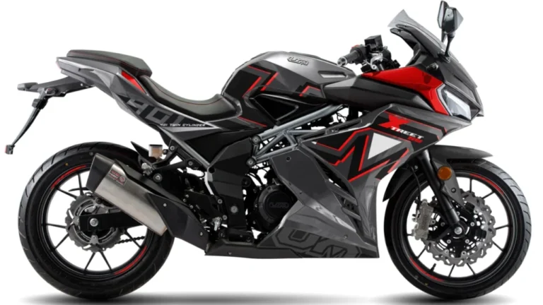 Comparativo de motos esportivas de 300 a 500 cc, destacando Yamaha R3, Kawasaki Ninja 500, TVS Apache RTR 310, CFMOTO 450SR e UM Xtreet SS 401.