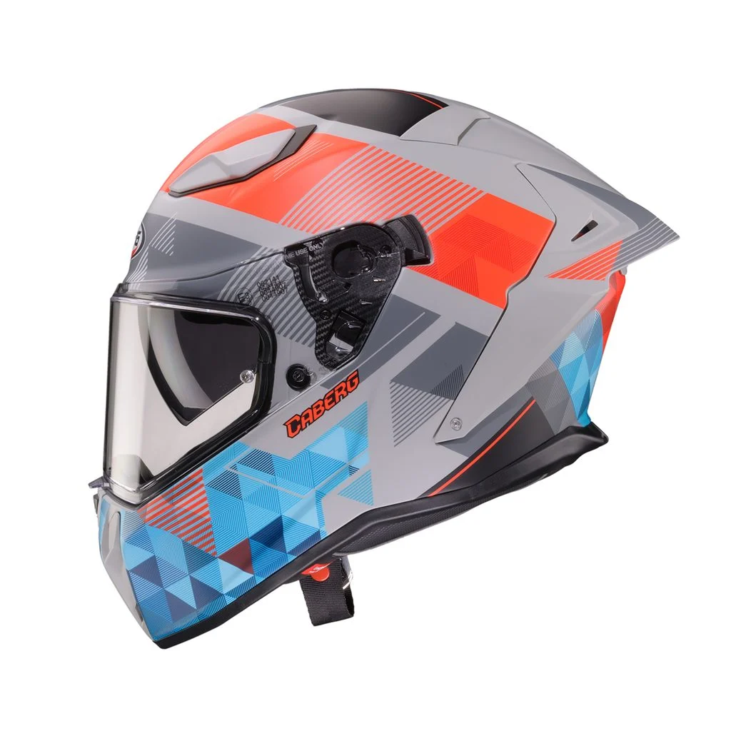 Capacete Caberg DRIFT EVO II 2026 com o novo grafismo PRISM em tons de cinza, preto e amarelo fluo, destacando seu design aerodinâmico e viseira solar DVT.