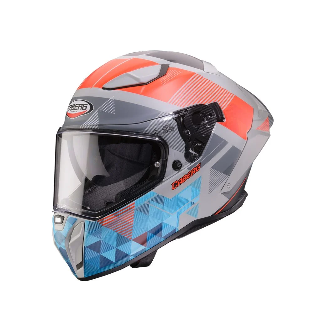 Capacete Caberg DRIFT EVO II 2026 com o novo grafismo PRISM em tons de cinza, preto e amarelo fluo, destacando seu design aerodinâmico e viseira solar DVT.