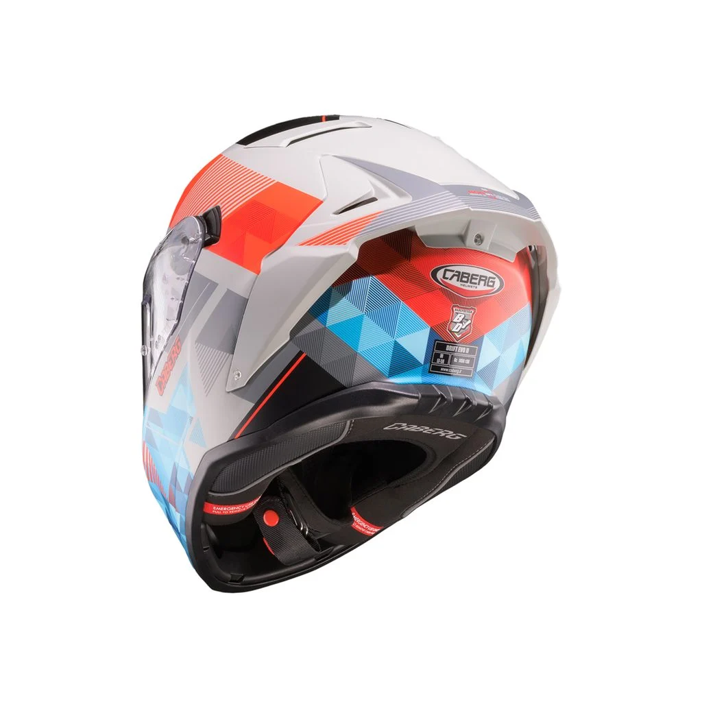 Capacete Caberg DRIFT EVO II 2026 com o novo grafismo PRISM em tons de cinza, preto e amarelo fluo, destacando seu design aerodinâmico e viseira solar DVT.