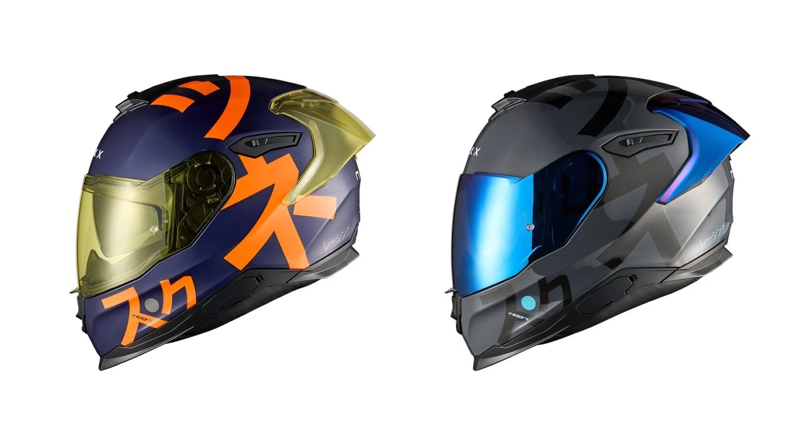 Capacete integral Nexx Y.100R Nippon com grafismo detalhado inspirado na cultura japonesa, exibindo padrões de samurai e cerejeiras, com viseira preta.