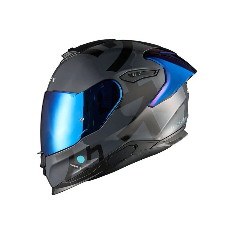 Capacete integral Nexx Y.100R Nippon com grafismo detalhado inspirado na cultura japonesa, exibindo padrões de samurai e cerejeiras, com viseira preta.