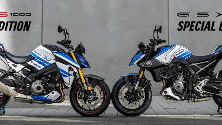 Moto Suzuki GSX-8S edição especial em preto fosco com detalhes prata, destaque da celebração de 50 anos da marca na Alemanha