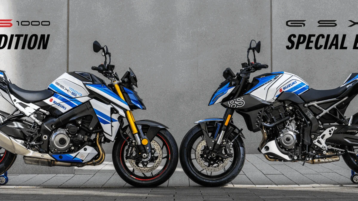 Moto Suzuki GSX-8S edição especial em preto fosco com detalhes prata, destaque da celebração de 50 anos da marca na Alemanha