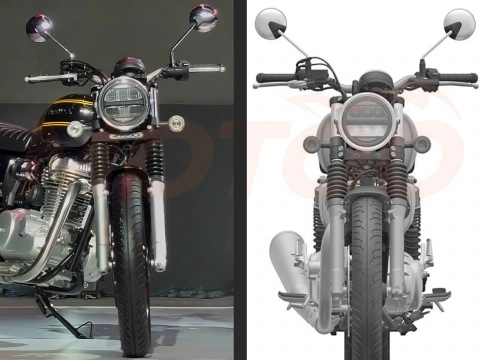 Honda CB500 neo café racer em destaque, mostrando o tanque arredondado e rodas raiadas, inspirado na clássica CB750