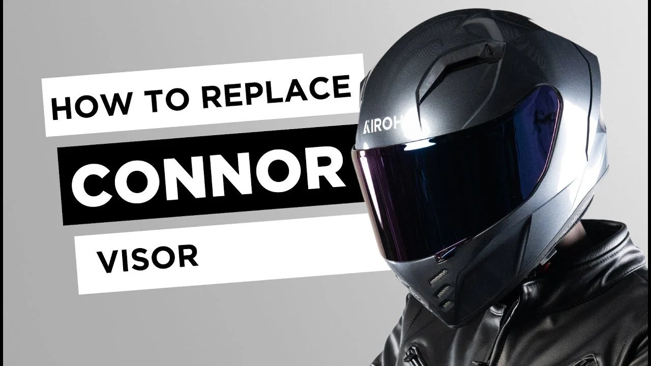 Capacete integral Airoh Connor em ângulo lateral destacando linhas aerodinâmicas e grafismos esportivos